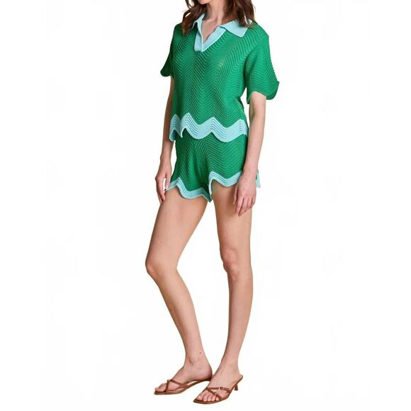 English Factory Georgica Scallop Wave Crochet Shorts NWT Green Blue XS BohoChic - Picture 8 of 10